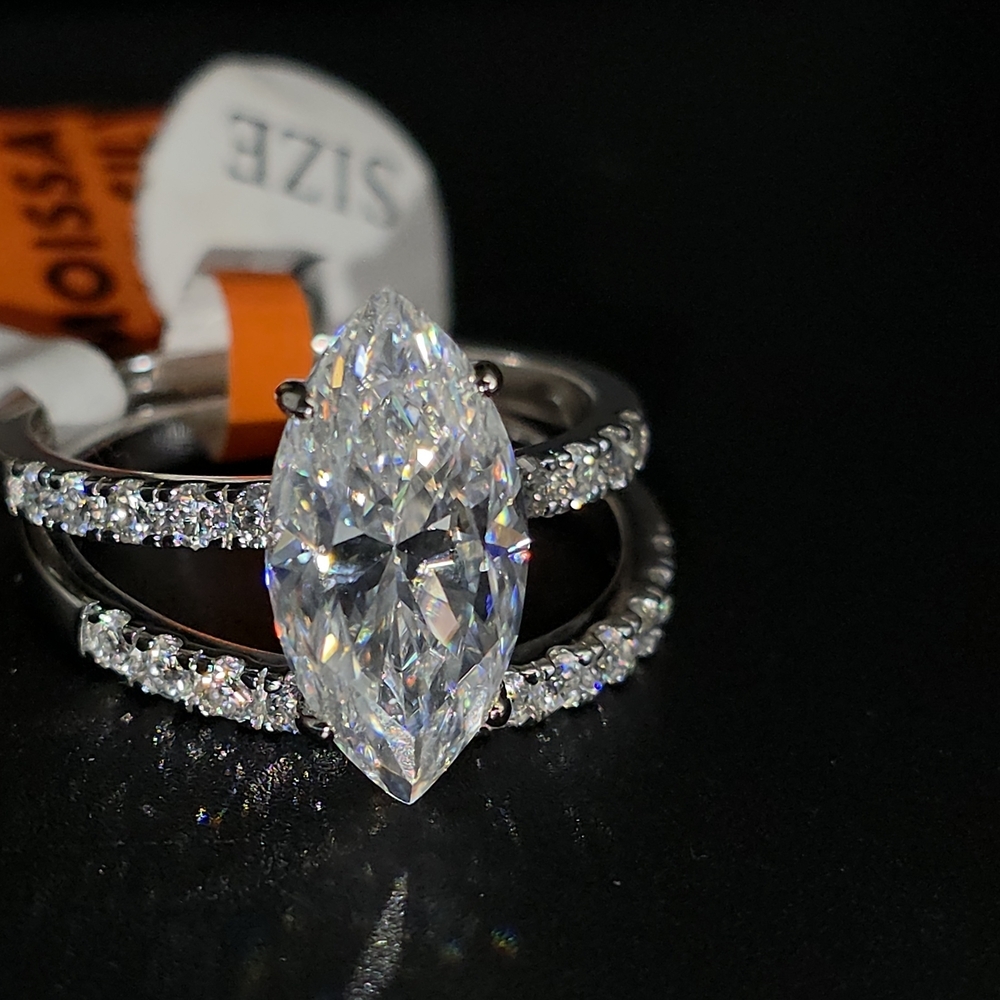 💎 Marquise Cut Moissanite Engagement Ring Set – 925 Sterling Silver – Size 9 - Picture 5 of 9